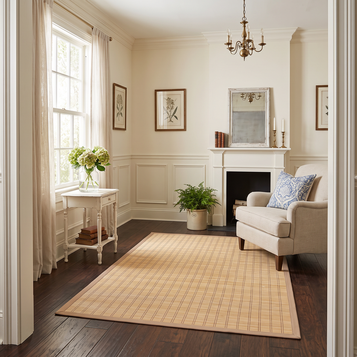 Artisan Bamboo Slat Area Rug (5' x 8') – Natural Wood Floor Mat with Heavy Canvas Border