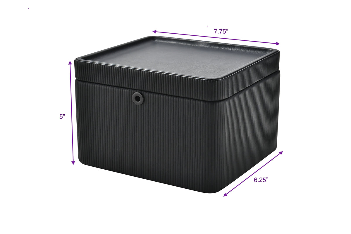 Premium Modern Leather Storage Box with Lock | Black