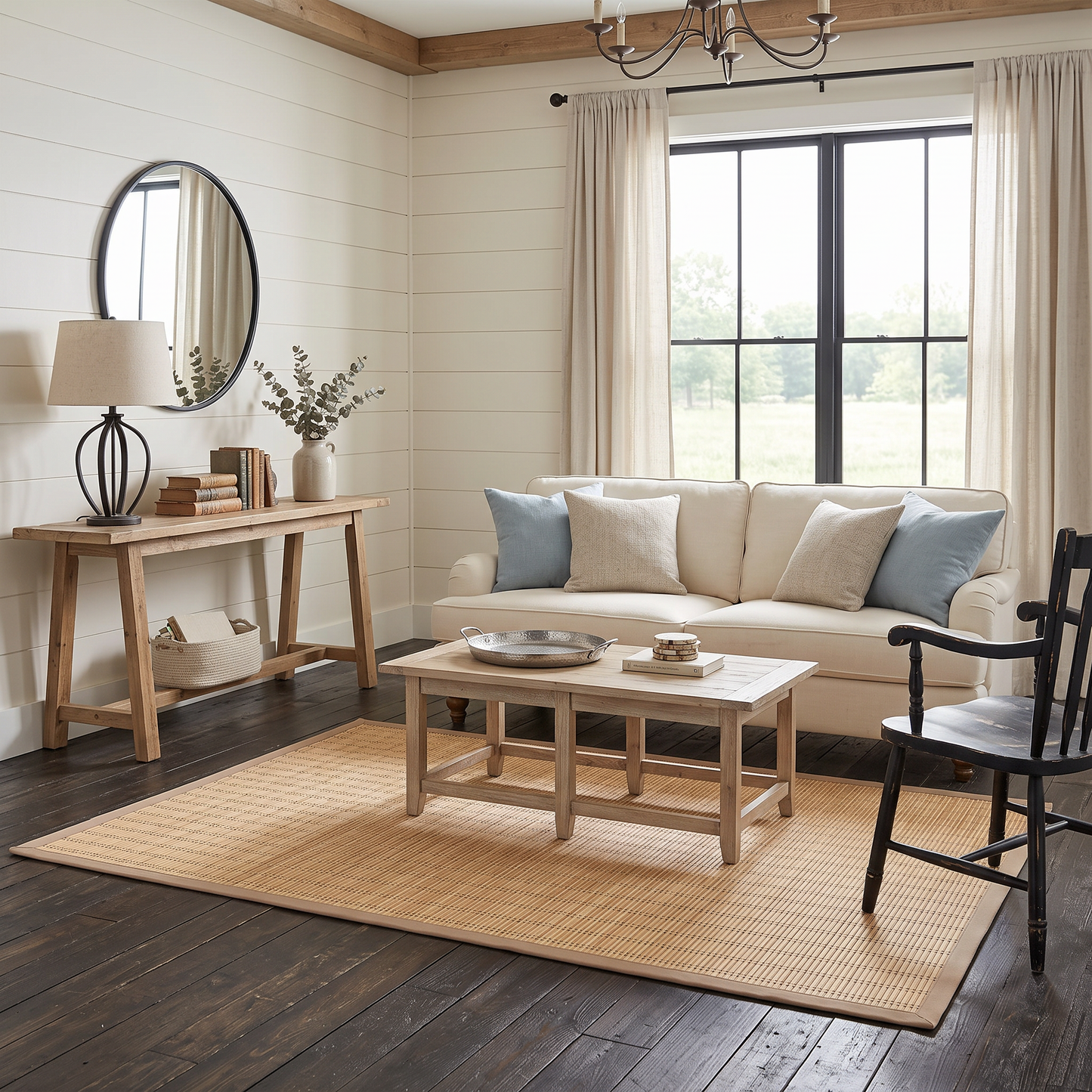 Bamboo Artisan Slat Area Rug (5' x 8') – Natural Wood Floor Mat with Heavy Canvas Border
