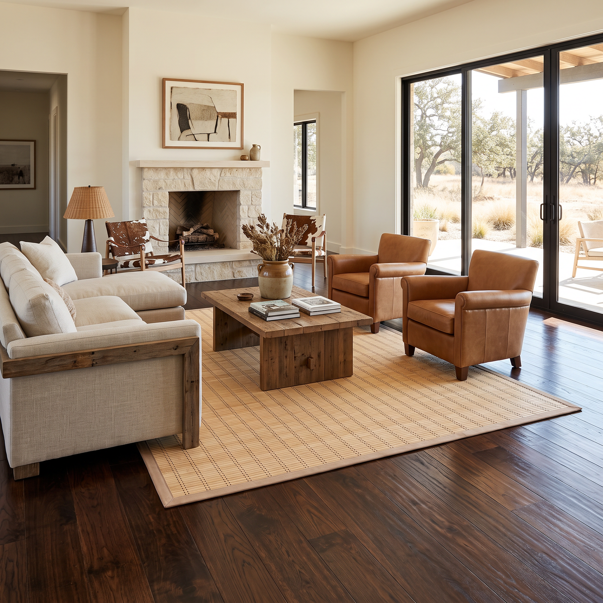 Artisan Bamboo Slat Area Rug (5' x 8') – Natural Wood Floor Mat with Heavy Canvas Border