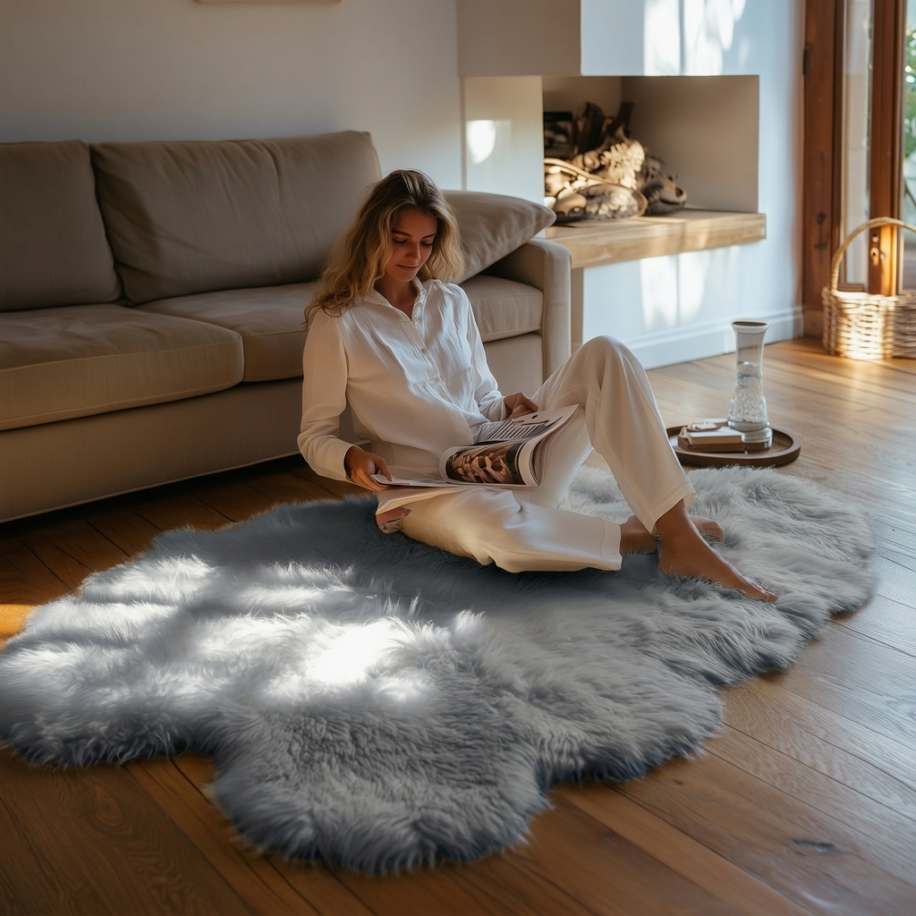 Quiet Grey Quad Premium New Zealand Sheepskin Rug & Throw, W4' x L6'