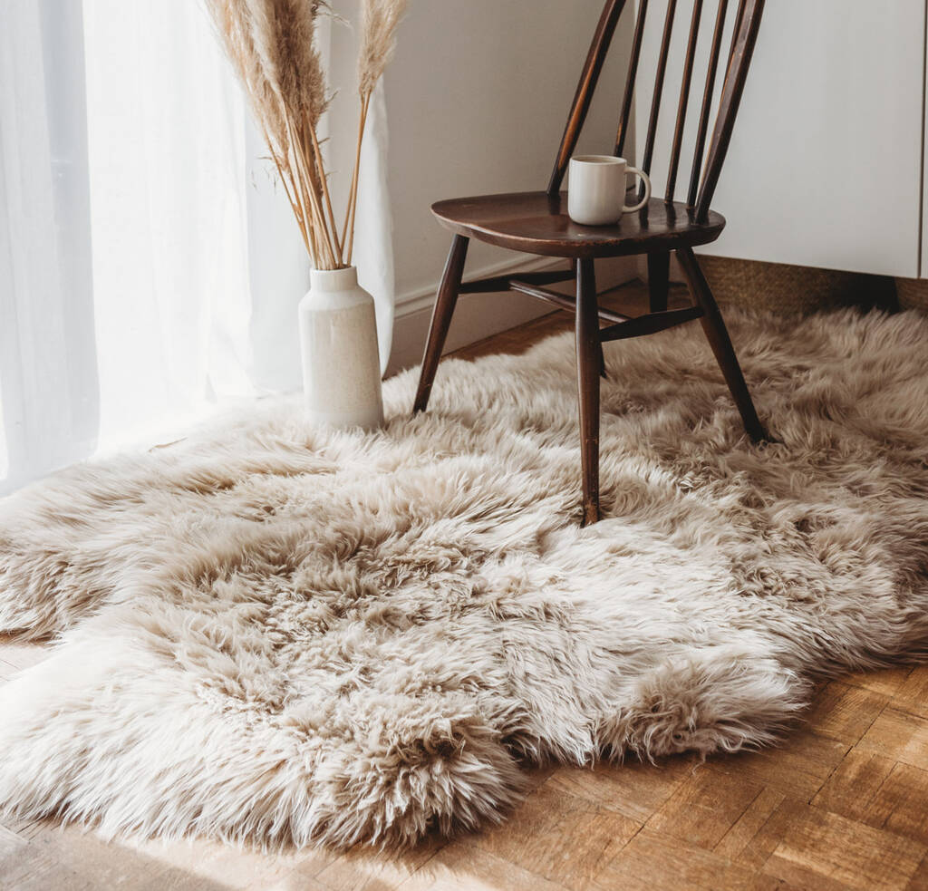 Natural Quad Premium New Zealand Sheepskin Rug & Throw, W4' x L6' | Mushroom